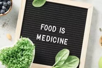 Food is medicine letter board quote flat lay